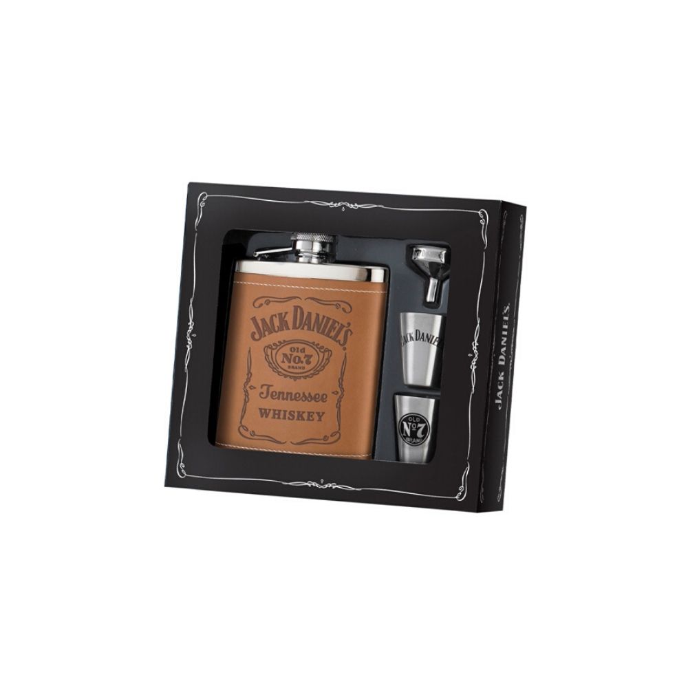 Jack Daniels Brown Leather cover Stainless Steel Flask 5551